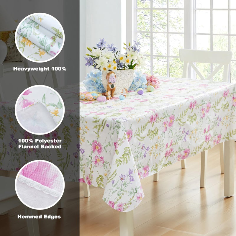 Newbridge Easter Wildflower Fields Floral Vinyl Flannel Backed Tablecloth, 52 x 52 Inch Square, Pink and Purple Wild Flowers Easy Care Vinyl Tablecloth with Flannel Backing for Holiday Party - Image 4